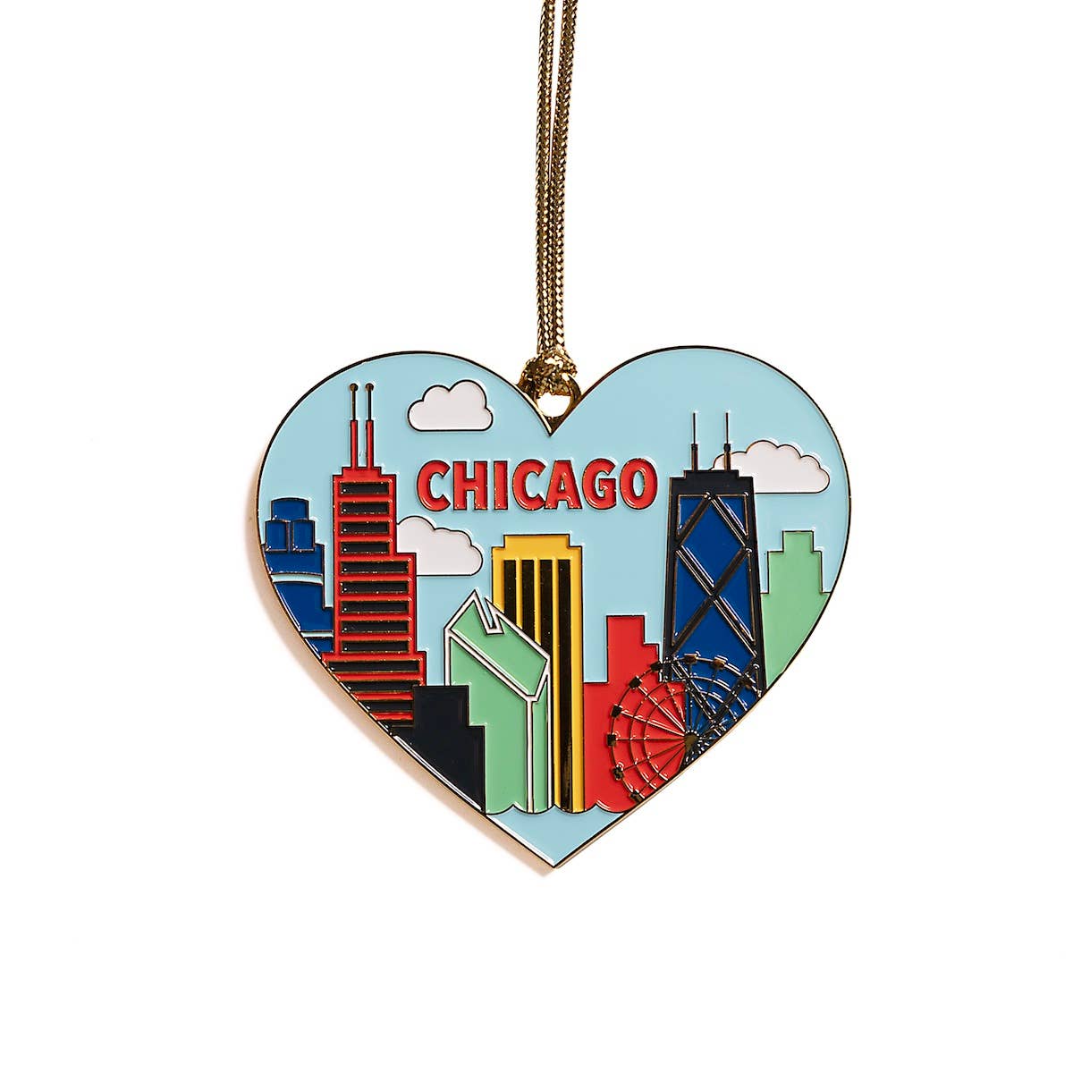 Chicago Skyline Heart Enamel Holiday Ornament