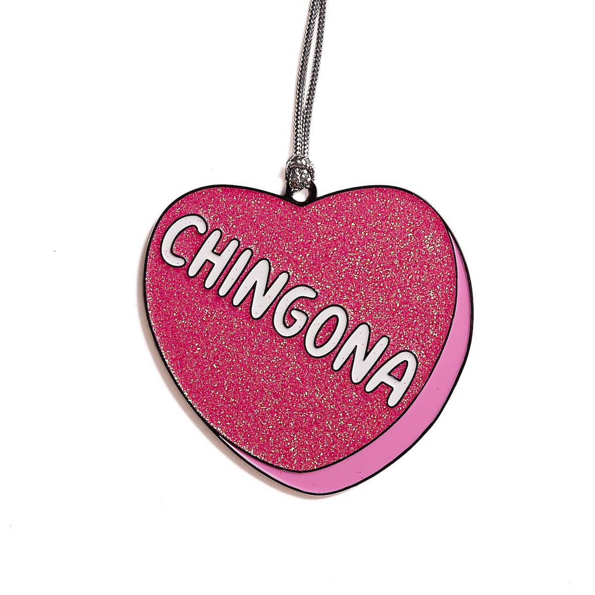 Chingona Glitter Heart Enamel Holiday Ornament