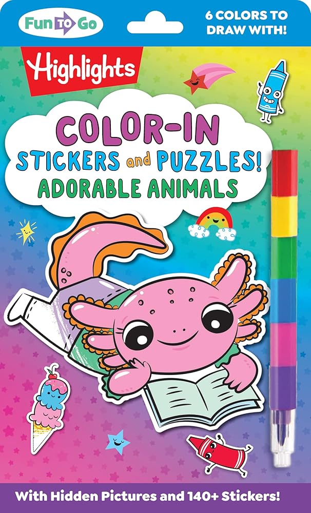 Color-In Stickers and Puzzles! Adorable Animals (Highlights Fun to Go) cover image