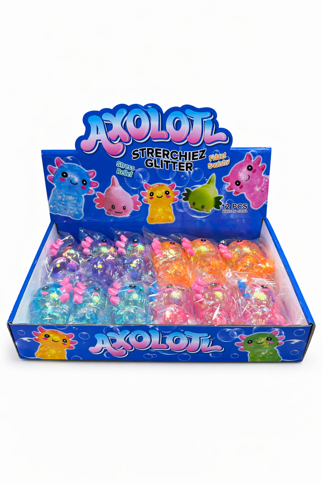 Axolotl Glitter Stress Toy, Squishy Toys - 12 Pcs