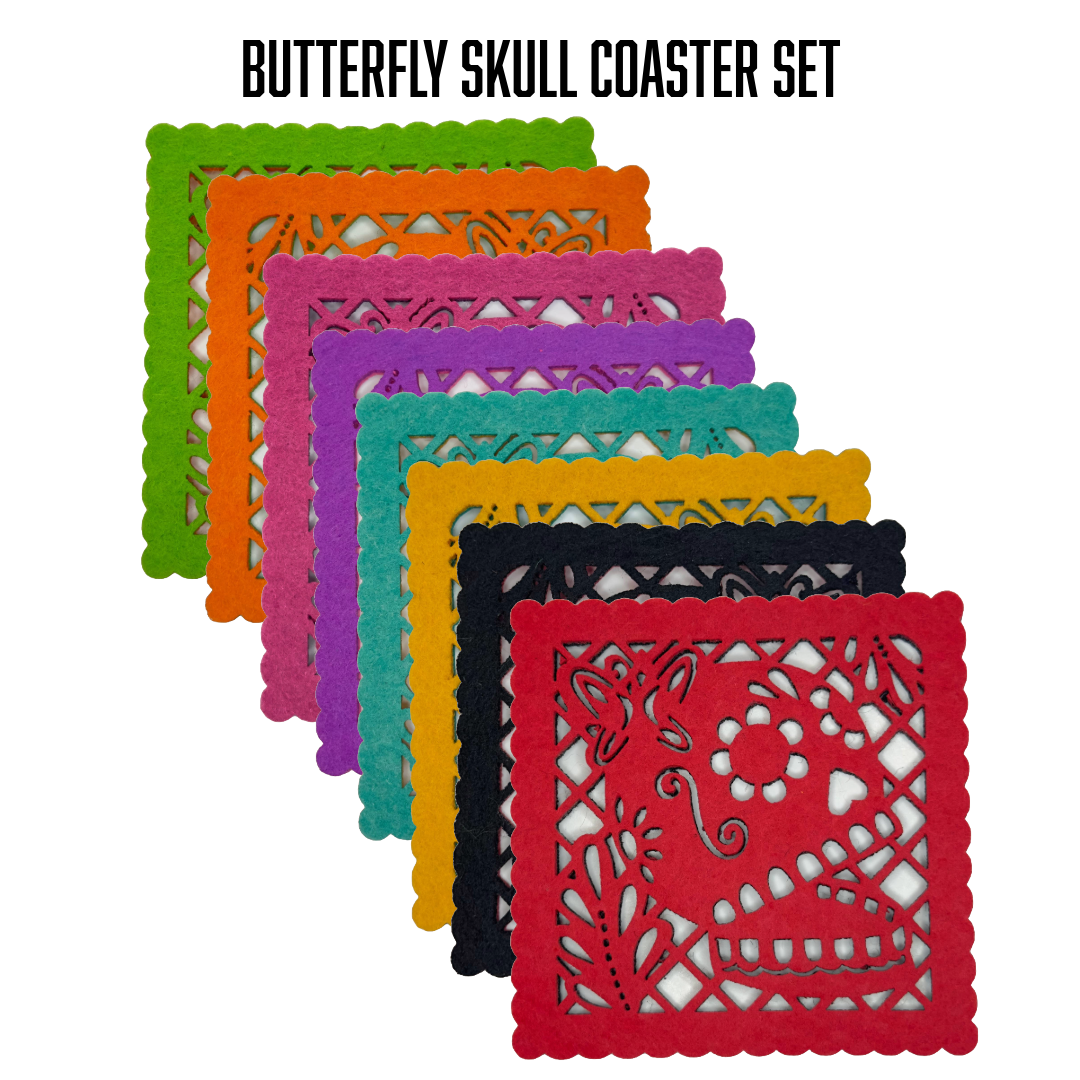 Double-sided Felt "Papel Picado" Coaster Sets (Muertos)
