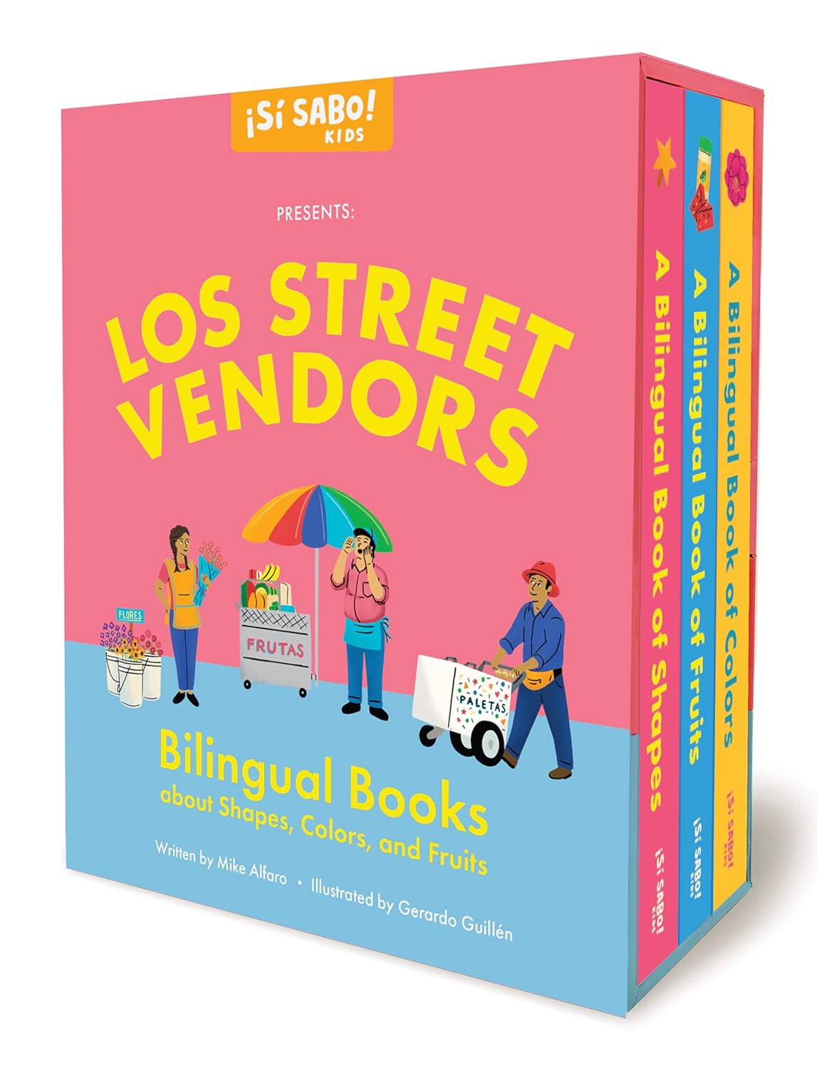 Los Street Vendors: Bilingual Books about Shapes, Colors, and Fruits immerses children in Latin American culture with vibrant illustrations of people selling fruit, flowers, and ice cream. The set includes titles on shapes, colors, and fruits.